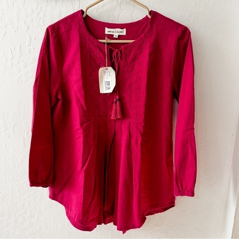 Johnny Was Calme Pink XS Pink 3/4 Tassel Embroidered Blouse - Picture 1 of 14